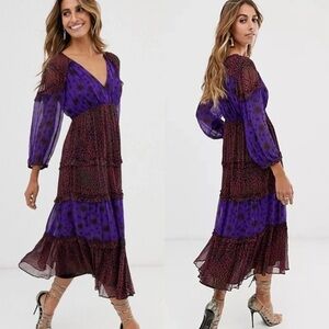 ba&sh Tiered Ruffled Sheer Purple Crepe Bohemin Colorful Purple Dress 1